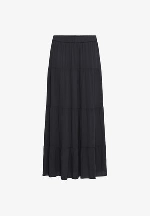 Mustast kihilisest maksiseelik elastse vöökohaga, valmistatud kergest voogavast kangast.