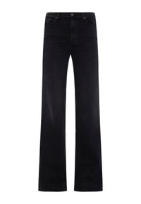 Svarta vida jeans i denim med hög midja, framsidans fickor och en klassisk femficksdesign med subtila sömnadsdetaljer.
