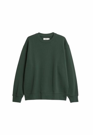 Groene sweatshirt gemaakt van een katoenmix, met een ronde hals, lange mouwen, geribbelde boorden en zoom, en een losse pasvorm.