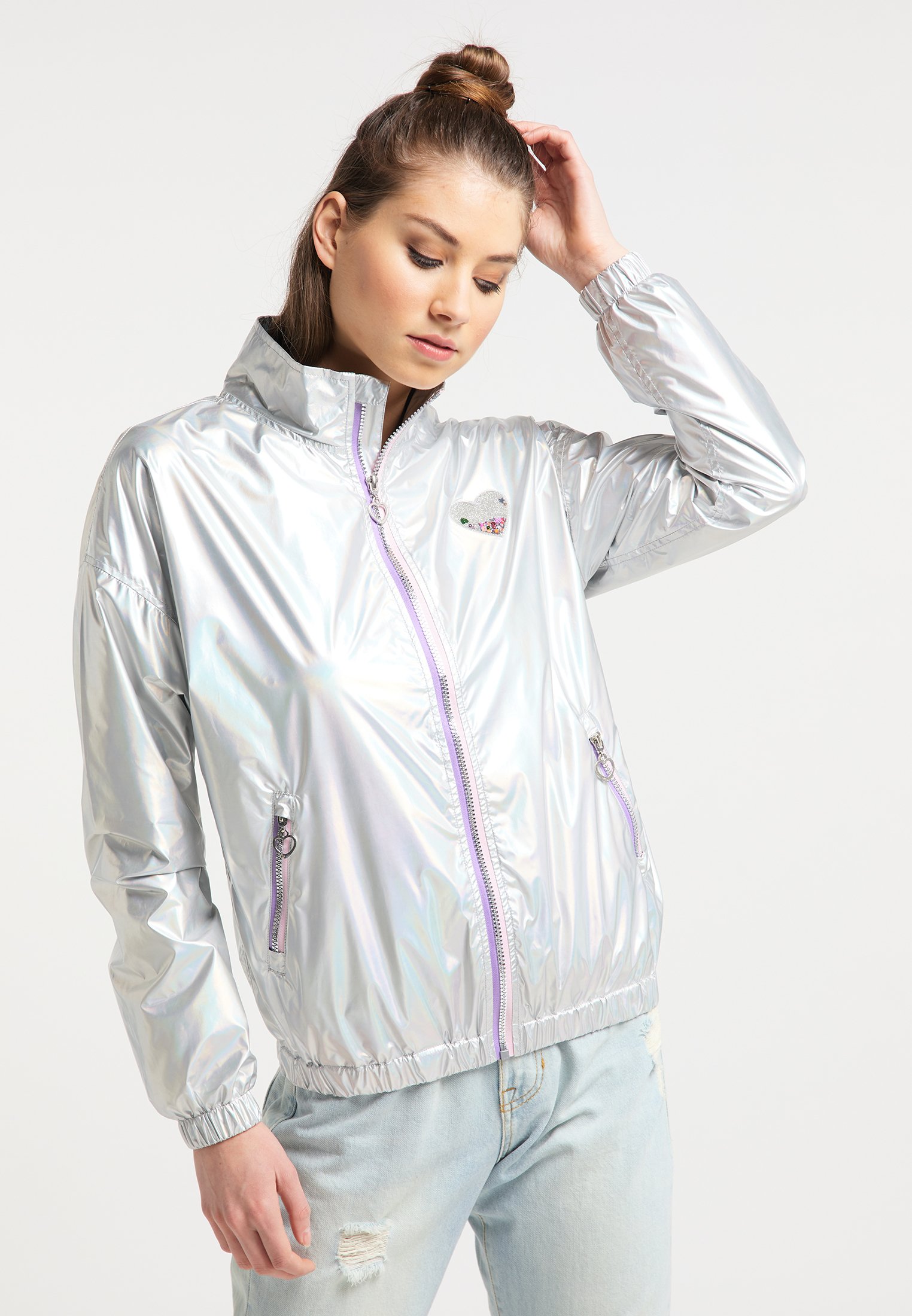 silver windbreaker