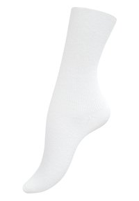 Calzino in cotone bianco con una texture a costine, dotato di tallone e punta rinforzati, progettato per comfort e durata.
