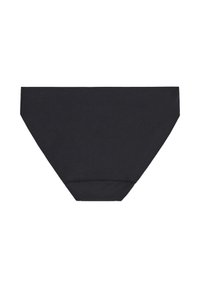 Sort bikini-trusse med en glat overflade, fuld dækning og rene, enkle kanter. Fremstillet af strækbart materiale.
