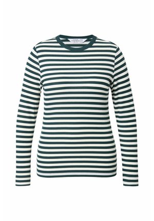 Gestreepte blouse met lange mouwen in donkergroen en wit, ronde halslijn, ribbelstructuur en aansluitende silhouet.