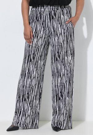 Ulla Popken, MONOCHROME STRIPE STRETCH-FIT PANTS - Bukser - black