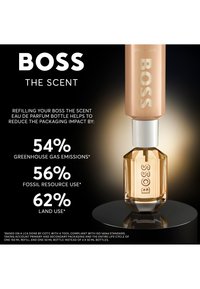 BOSS The Scent navulbare parfumfles met 54% minder uitstoot, 56% minder fossiel gebruik en 62% minder landgebruik voor duurzame verpakkingen.