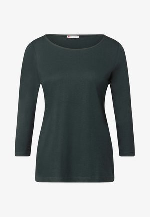 Mörkgrön, långärmad skjorta i mjukt tyg med rund halsringning och avslappnad passform, med enkla sömnadsdetaljer.