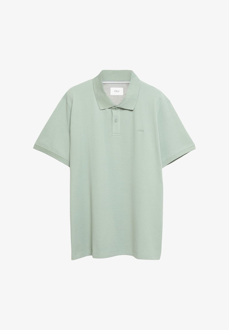 Polo à manches courtes vert clair avec col et patte à deux boutons, design simple, présenté sur fond blanc.