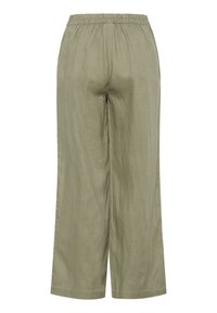 Licht olijfgroene linnen broek met een elastische tailleband, wijd model en een gladde textuur, die zorgt voor een ontspannen pasvorm.