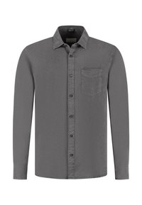 Grijze lange mouwen shirt gemaakt van een katoenmix, met een button-down kraag, voorzak en een subtiele textuurafwerking.