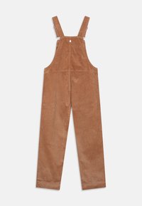 Rudy aksominiai kombinezonai su plačiomis kojomis, reguliuojamomis petnešomis ir priekinėmis kišenėmis. Tekstūruota medžiaga su vertikaliomis briaunomis.