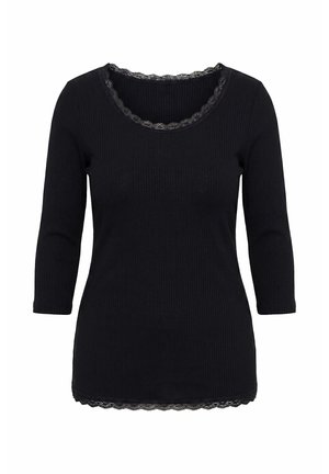 MIAMODA, RIBBED TOP, SLIM FIT, LACE TRIM, 3/4 SLEEVE - Langarmshirt - black