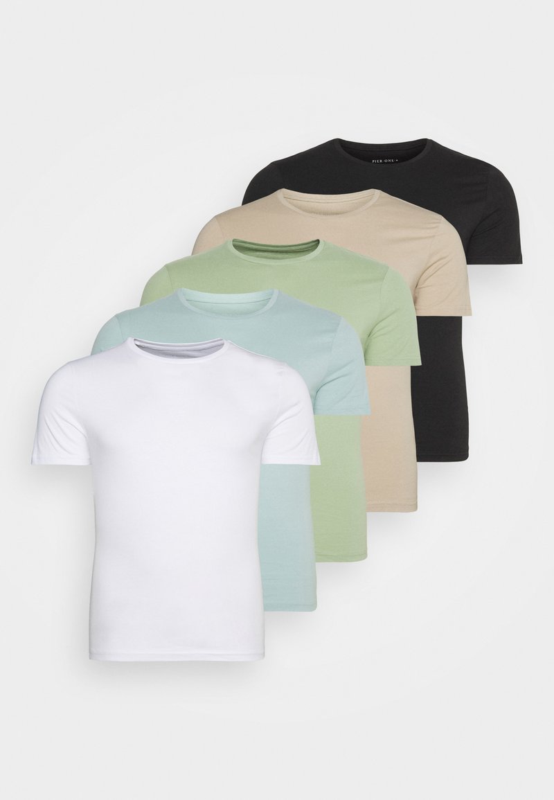 Pier One - 5 PACK - Basic T-shirt - white/beige/black, Enlarge