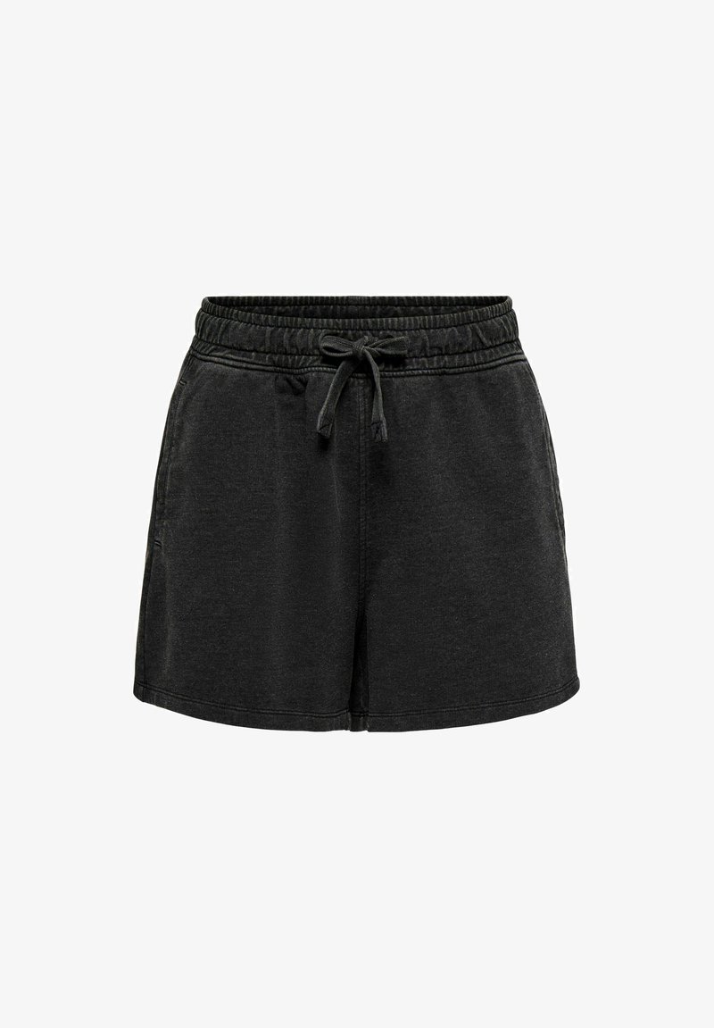 Shorts noirs en tissu doux, dotés d'une taille élastique avec cordon de serrage et de poches latérales. Design simple et décontracté.