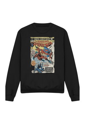Black sweatshirt featuring a vintage Spider-Man comic cover with Spider-Man and Tarantula in action, text "Danger! A man called Tarantula!"