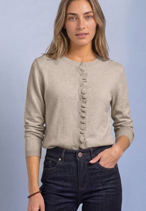 Street One, CARDIGAN WITH A ROUND NECK AND RUFFLE DETAILS - Gilet - clay sand mel