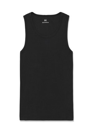 Schwarzes ärmelloses Tanktop mit Rundhalsausschnitt und gerippter Textur, Markenlabel Matinique ist im Kragen sichtbar.