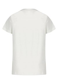 Valkoinen puuvillapaita lyhyillä hihoilla, pyöreällä kaula-aukolla ja rento istuvuus. Sileä rakenne, yksinkertainen muotoilu, ei näkyviä kuvioita tai koristeita.