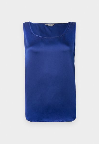 Αμάνικη μπλούζα από σατέν σε βασιλικό μπλε χρώμα με φαρδύ στρογγυλό λαιμό και λείο, γυαλιστερό υφή.
