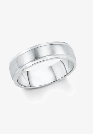 Silber polierte Eheringe mit gebürsteter Oberfläche, die eine glatte, abgerundete Form und subtile gravierte Mittelstreifendetails aufweisen.