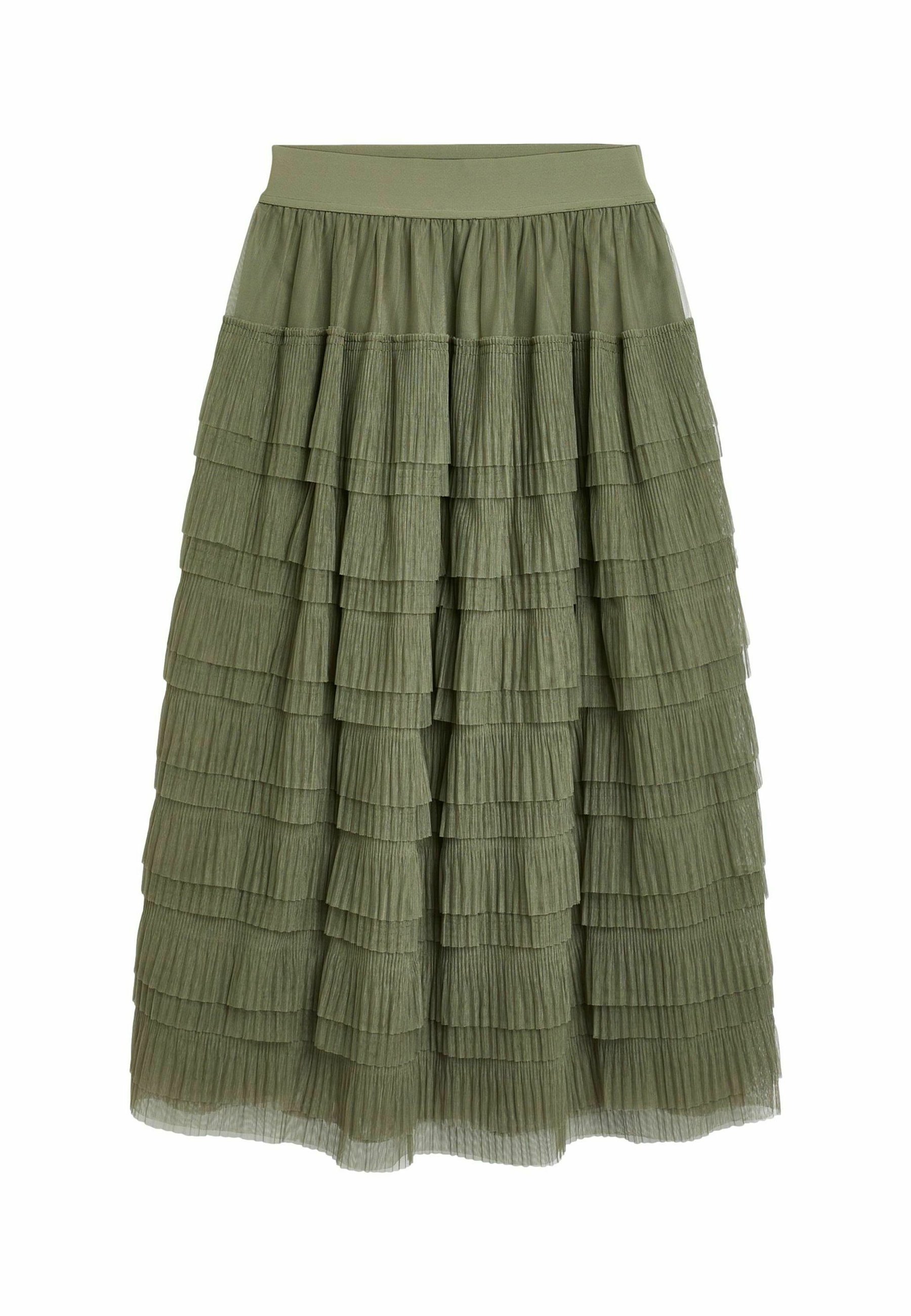 Curved Pleated Flared Skirt カーキ 1サイズ Generic Women's Stretch High Waist A-Line Flare Midi Skirt