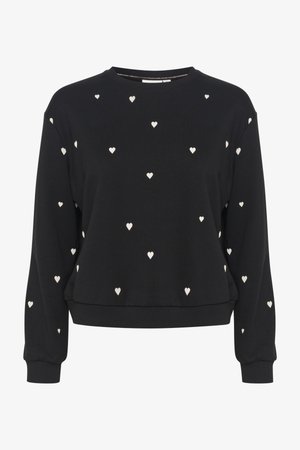 Zwart sweatshirt met witte hartpatronen, ronde hals, lange mouwen, geribde manchetten en zoom, gemaakt van zachte stof. Ontwerp met een relaxte pasvorm.