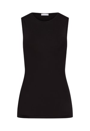 Zwarte mouwloze top met een ronde hals, gemaakt van glad materiaal. Aansluitend ontwerp met naadloze zijkanten en een rechte zoom.