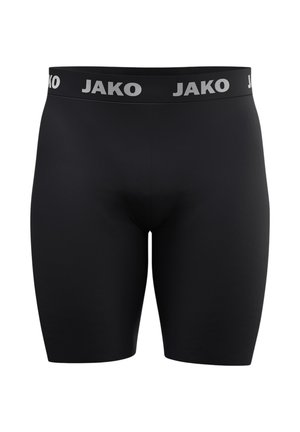 Schwarze Kompressionsshorts mit breitem Bund und dem Markennamen JAKO in grauen Buchstaben.