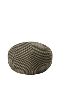 Brown and beige houndstooth patterned cap with a rounded shape and smooth texture, featuring a slightly textured fabric design.