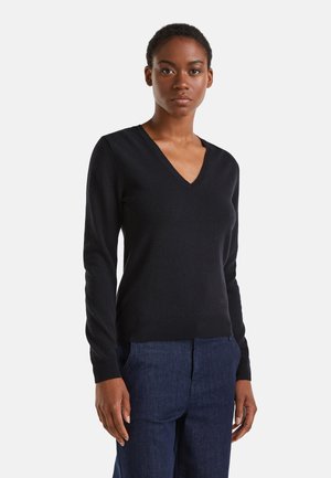 United Colors of Benetton MERINO V-NECK - STRICKPULLOVER - Jersey de punto - black