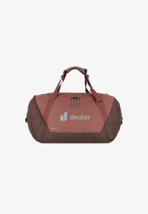Dufflebag in roodbruin en donkerbruin, gemaakt van duurzaam stof. Voorzien van dubbele handgrepen, ritsluiting en logodetail.