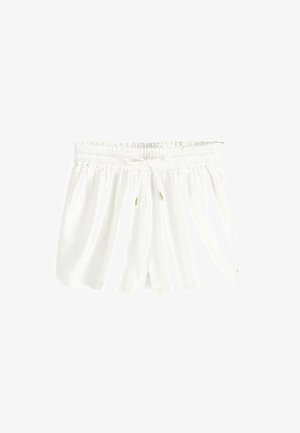 Hvide kvindeshorts med elastisk flæsekant og justerbare snor, letvægtsstof, afslappet stil.