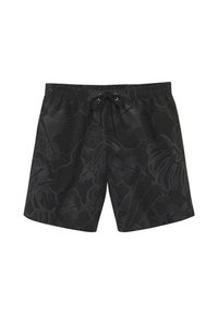 Črne kopalne hlače s cvetličnim vzorcem v temnejših odtenkih. Narejene iz lahkega materiala, z elastičnim pasom in vrvico.