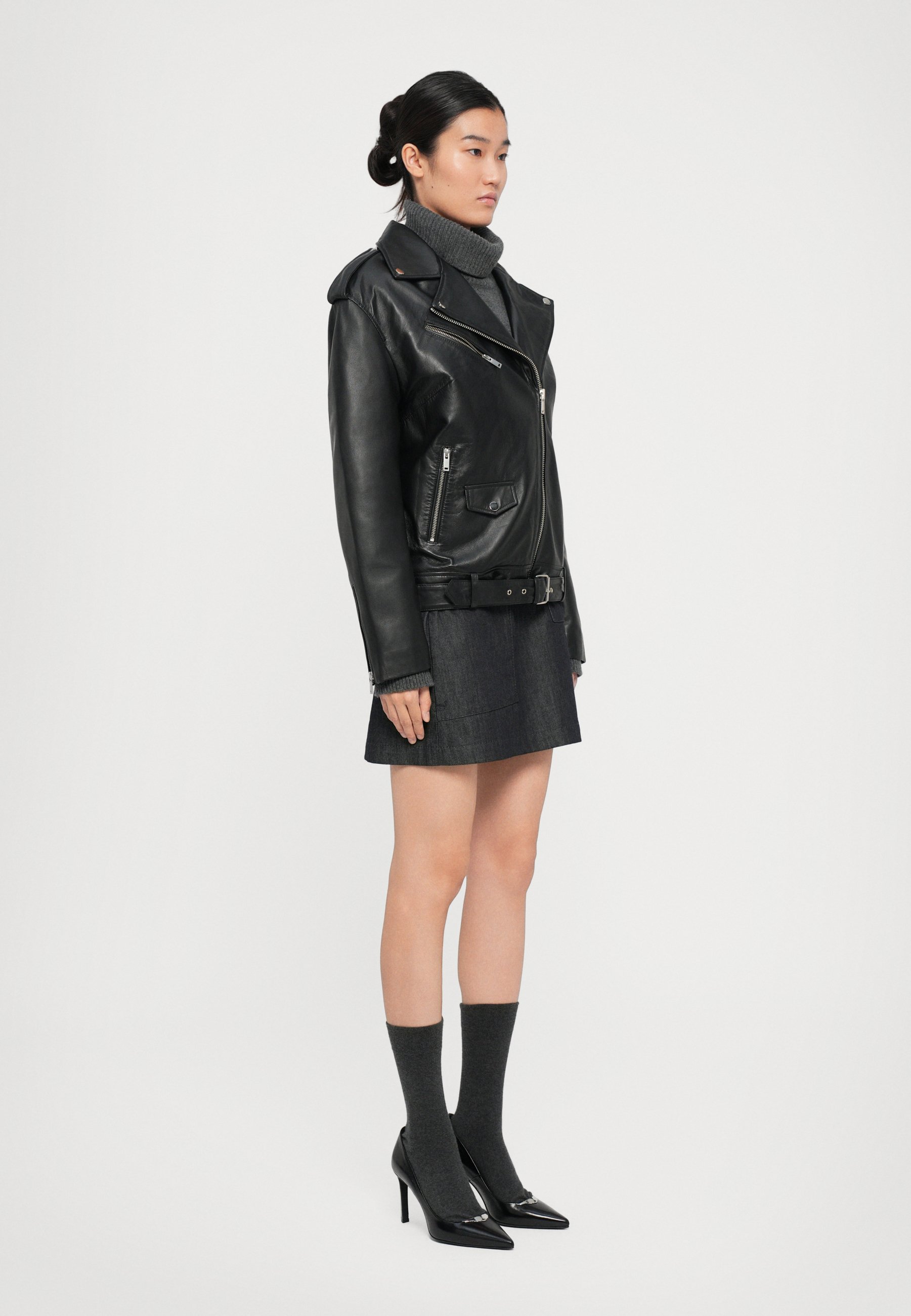 MOSCHINO Leather jacket - nero/black - Zalando.co.uk