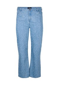 GEMMA MIT HOHER TAILLE UND GEBLÜMTEM MUSTER - Trapezaste traperice - light blue denim