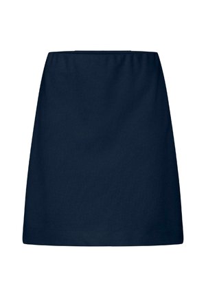 Φούστα απλή σε σχήμα Α, σε ναυτικό μπλε χρώμα με ευθεία τελείωμα και ομαλή υφή, απεικονιζόμενη σε λευκό φόντο.
