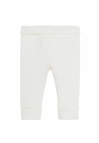 Vita bomullsleggings med en slät yta, har en elastisk midja och ribbade muddar vid anklarna. Enkelt och omotiverat design.