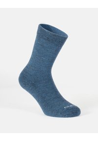 Niebieska skarpetka do kostek wykonana z miękkiego, teksturowanego materiału. Posiada ściągacz i wzmocniony czubek. Prosty design bez wzorów i akcentów.