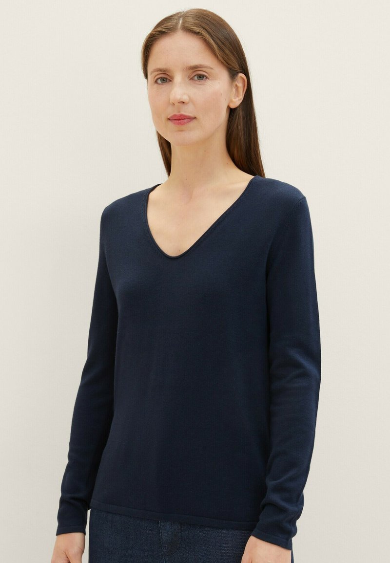 TOM TAILOR BASIC V-NECK - Stickad tröja - real navy blue