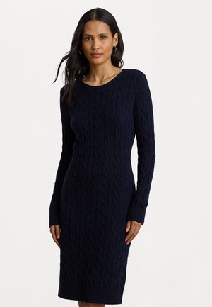 CABLE-KNIT WOOL-CASHMERE SWEATER DRESS - Robe de jour - lauren navy
