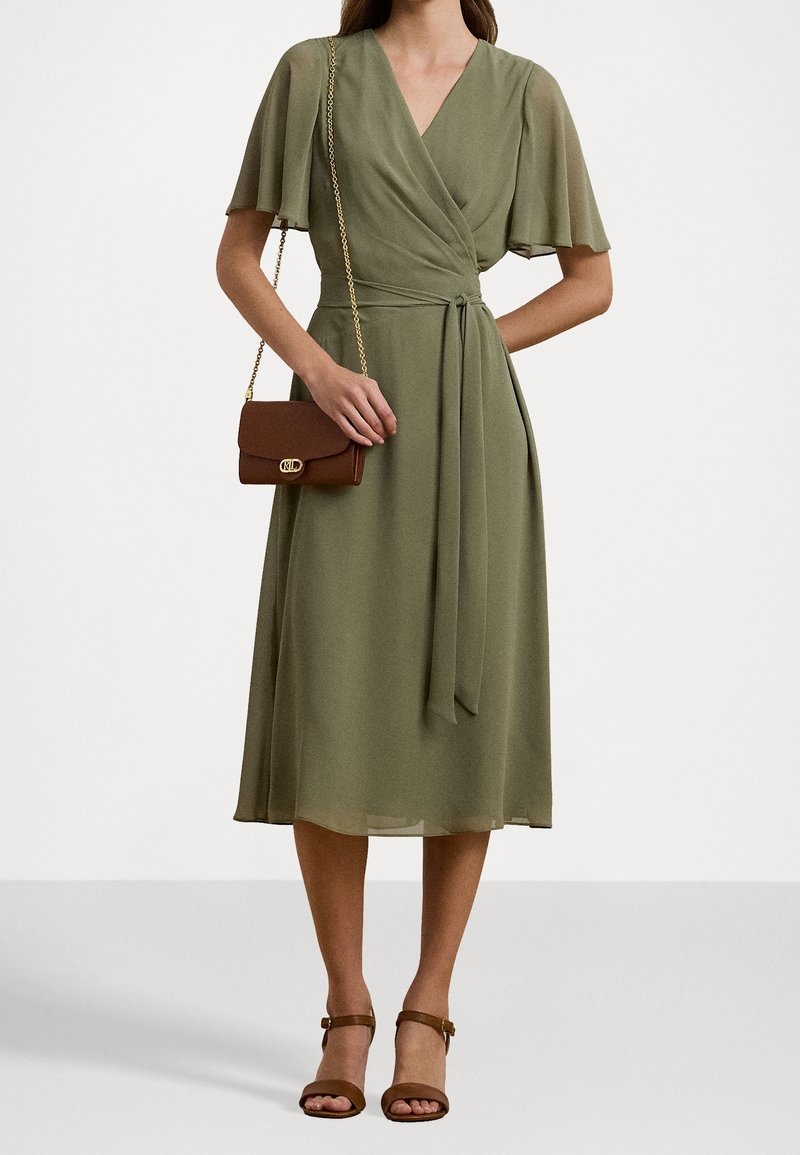ralph lauren green wrap dress Lauren Ralph Lauren Green Jersey Wrap Sheath Dress Draped V-Neck 3/4 8