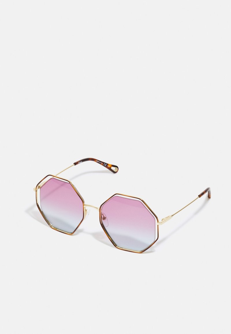 CHLOÉ - POPPY HEXAGONAL METAL SUNGLASSES - Solbriller - havana/gold-coloured/violet, Forstør