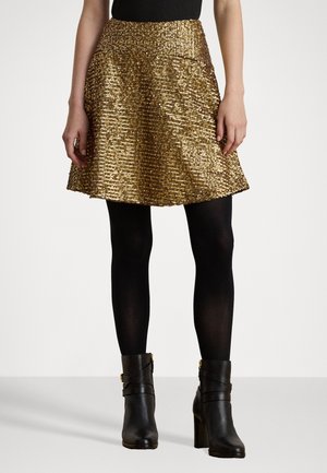SEQUINED MESH A-LINE MINISKIRT - Miniseelik - gold-coloured