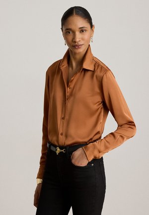 Lauren Ralph Lauren, CLASSIC FIT SATIN CHARMEUSE SHIRT - Košilová halenka  - red terracotta