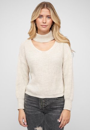 MIT STEHROLLKRAGEN UND V-AUSSCHNITT - Jumper - beige