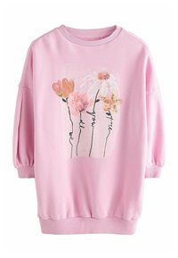 Next REGULAR FIT - Stickad klänning - pink flower graphic