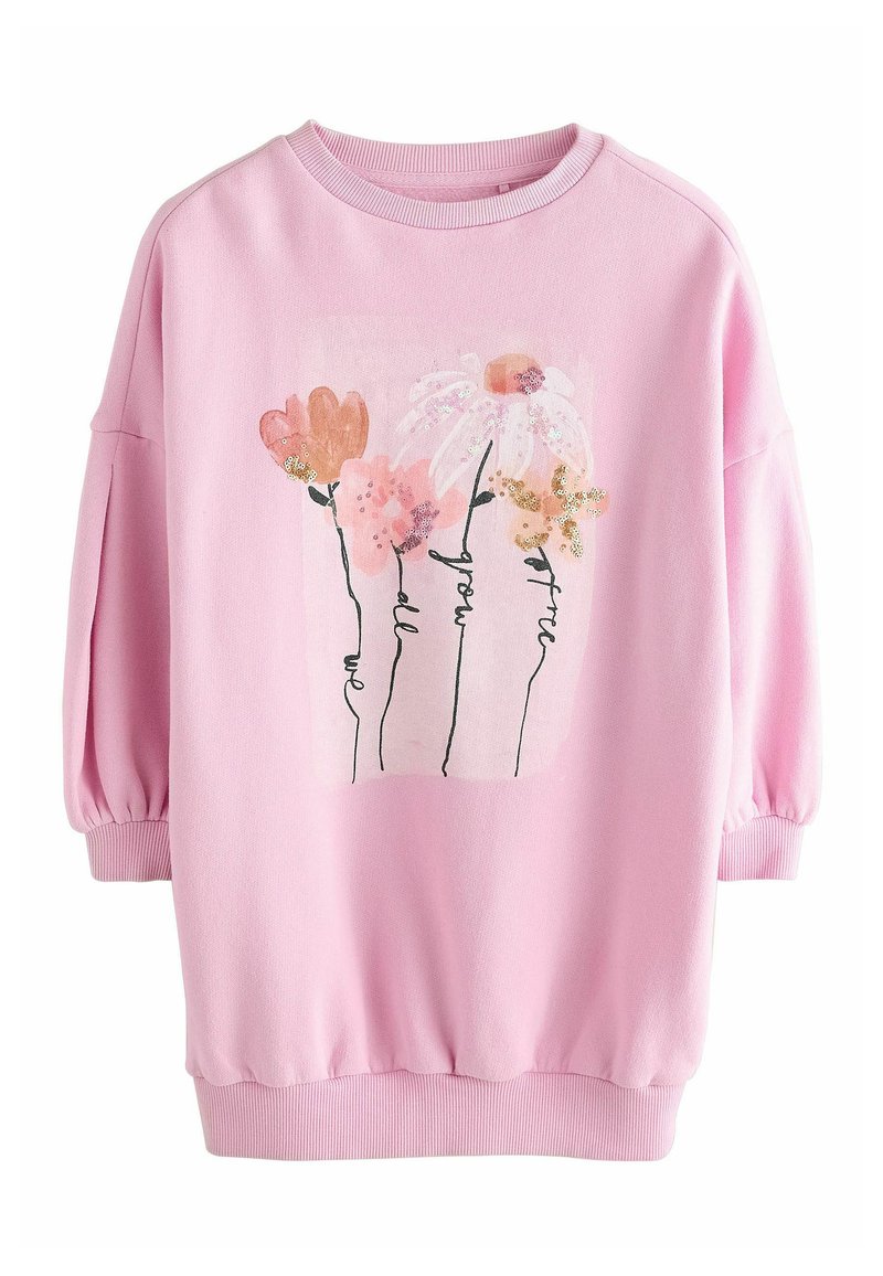 Next REGULAR FIT - Stickad klänning - pink flower graphic