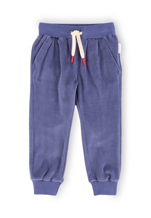 Lila Fleece-Jogginghose mit elastischem Bund, Zugbandakzenten und zwei seitlichen Taschen; eng zulaufende Bündchen an den Knöcheln.
