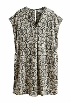 TALL FIT - SHORT SLEEVE V-NECK KAFTAN MINI  - Rochie de zi - black white palm print
