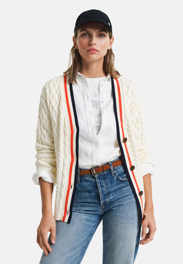 CONTRAST CABLE  - Strickjacke - cream