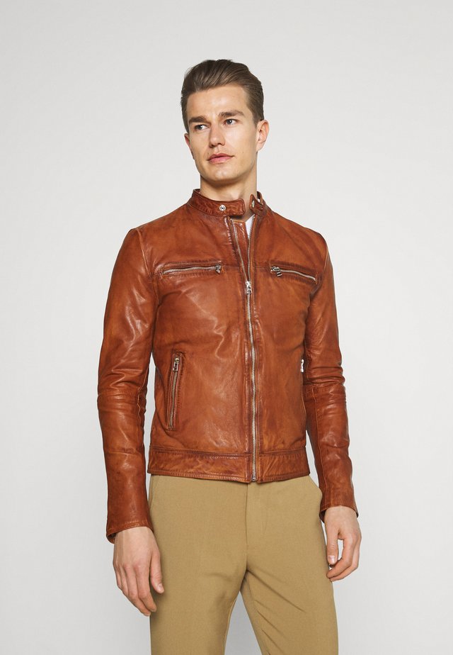 KYLL BIKER - Skinnjakke - dark cognac